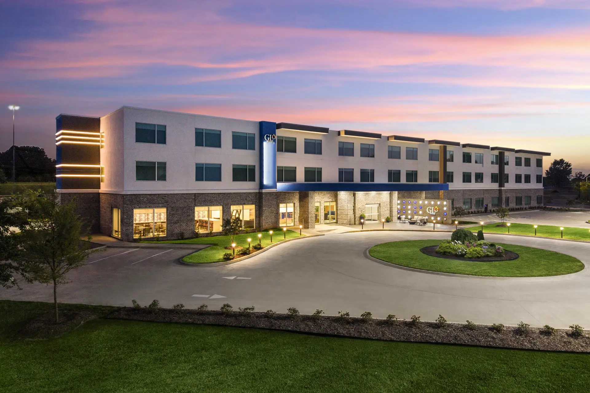Olive Branch exterior at sunset