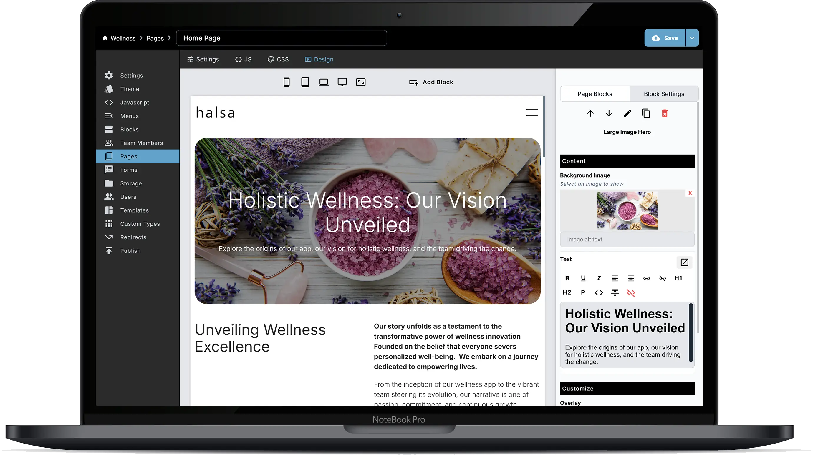 Image of a laptop showing the NewportCMS Page Editor